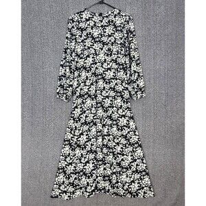 Cottagecore Maxi Dress Womens Medium Black Floral Long Sleeve Boho Prairie
